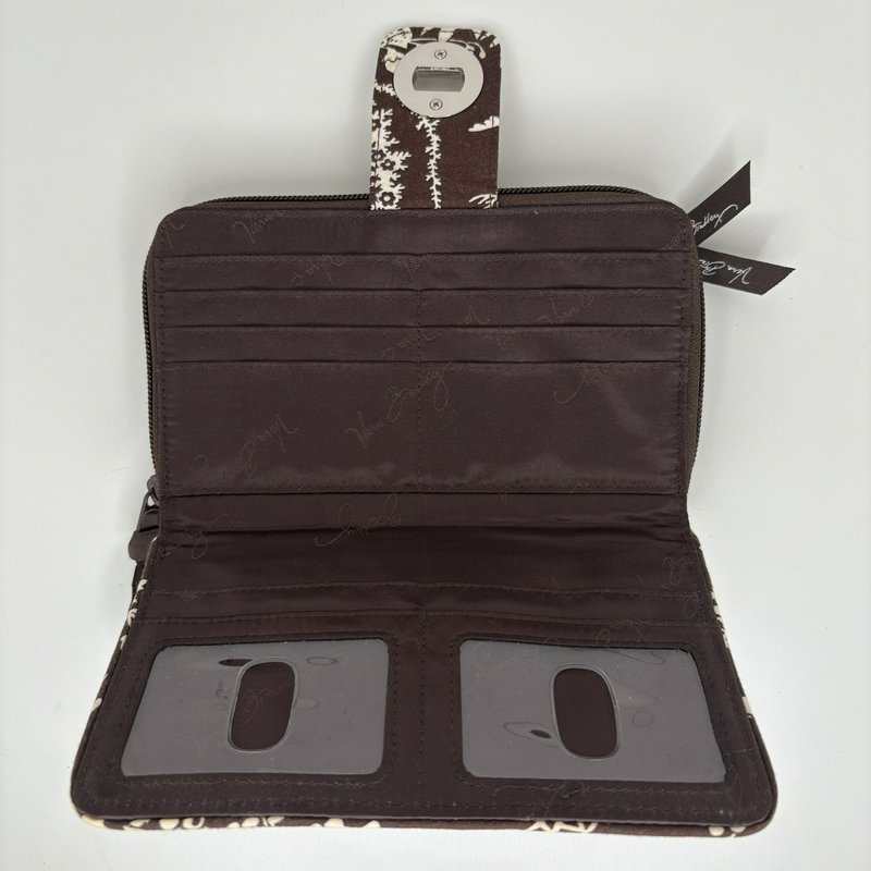 Vera Bradley Brown Floral Quilted Zip Wallet Turn Lock ID Holder