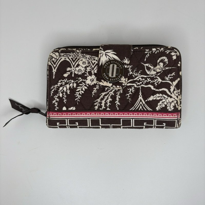 Vera Bradley Brown Floral Quilted Zip Wallet Turn Lock ID Holder