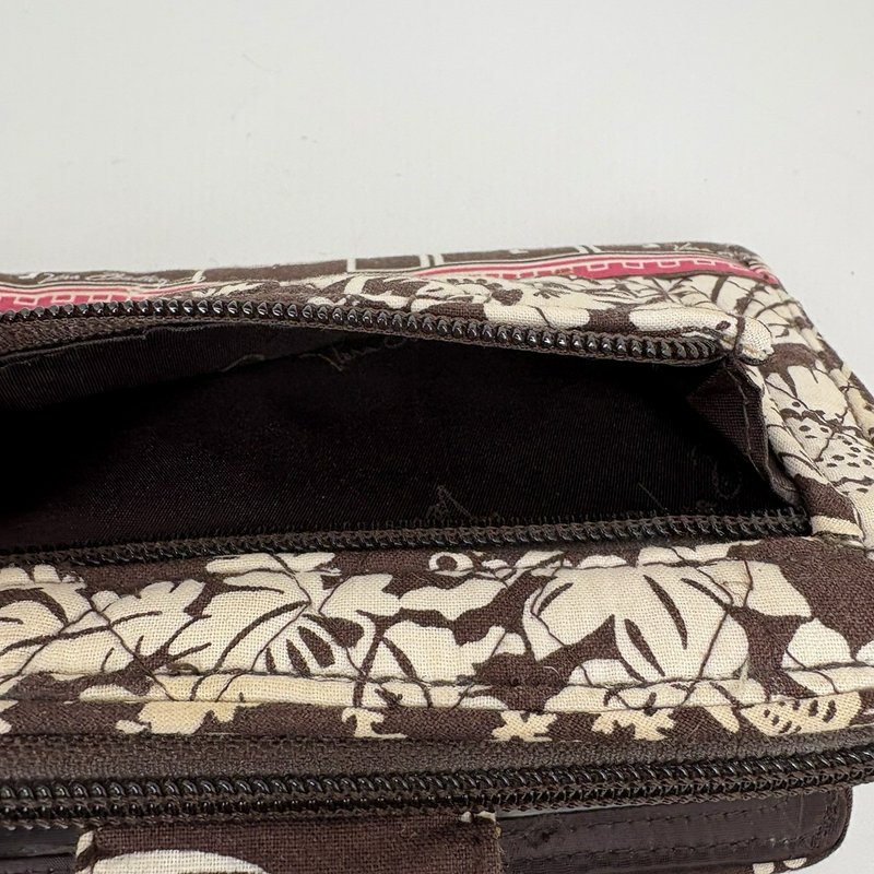 Vera Bradley Brown Floral Quilted Zip Wallet Turn Lock ID Holder