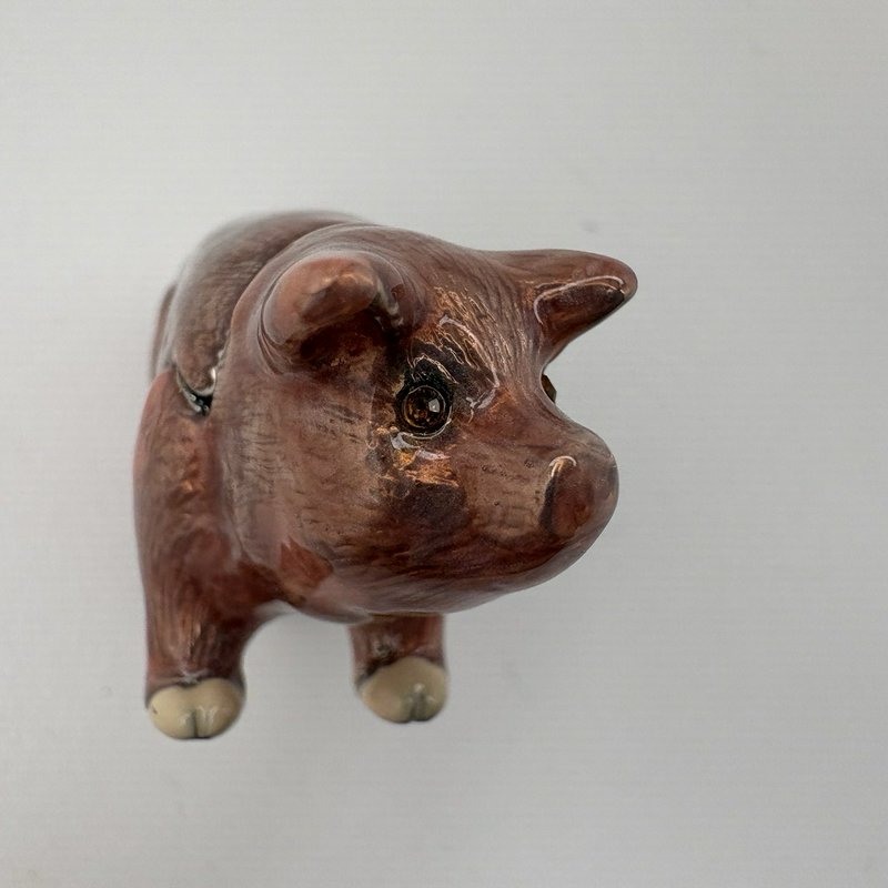 Pink Pig Enamel Trinket Box Hinged Metal Animal with Rhinestone Eyes
