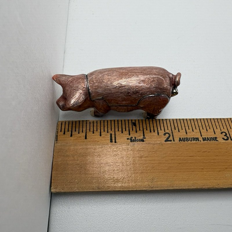 Pink Pig Enamel Trinket Box Hinged Metal Animal with Rhinestone Eyes