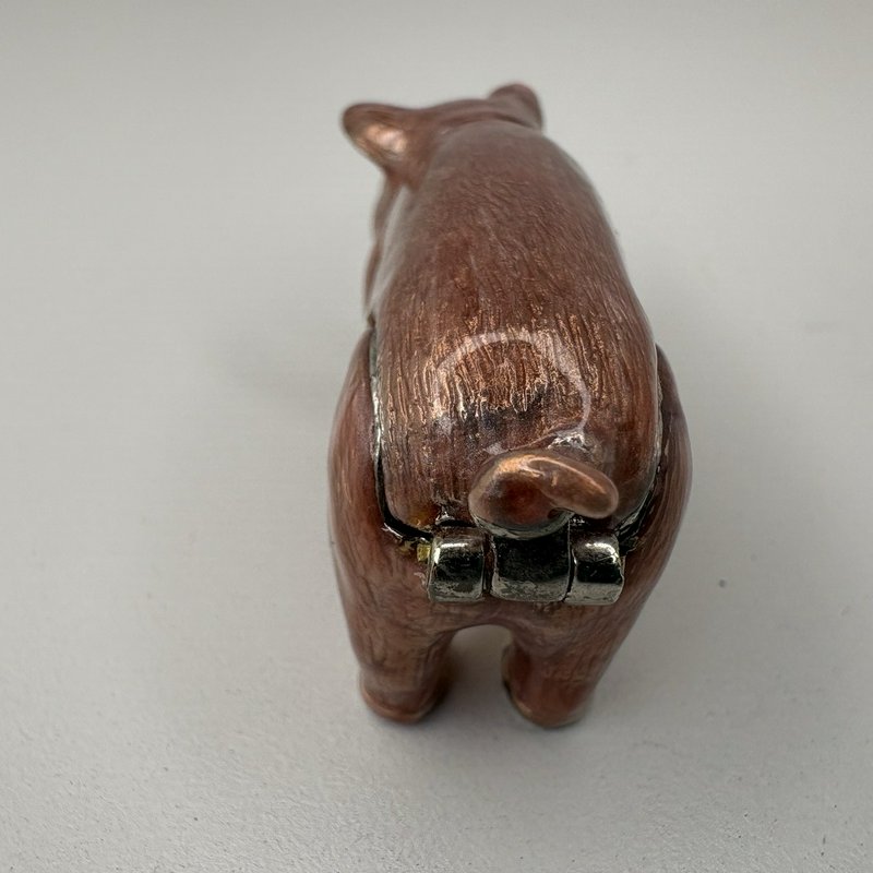 Pink Pig Enamel Trinket Box Hinged Metal Animal with Rhinestone Eyes