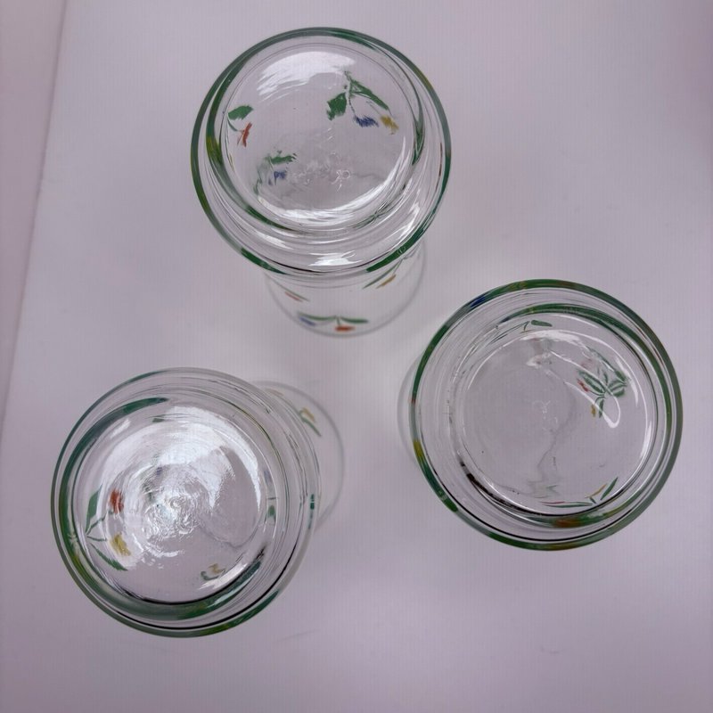 Vintage Tulip Glass Pitcher w 3 Floral Tumblers Mid Century Federal Style