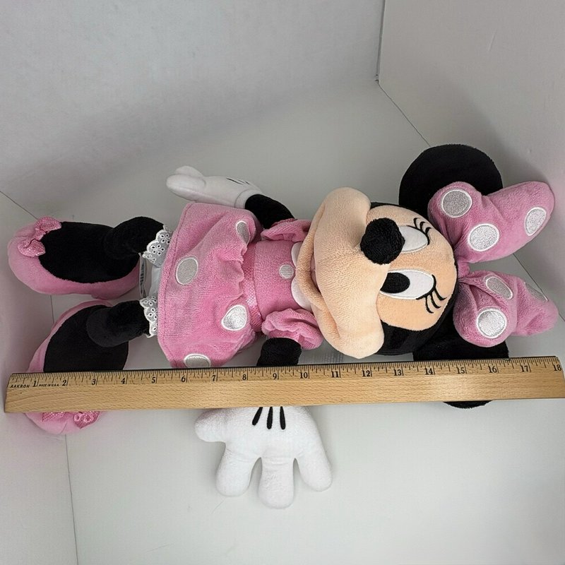 Disney Minnie Mouse Plush Pink Polka Dot Dress Bow 18” Stuffed Toy NWT