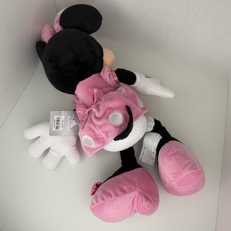 Disney Minnie Mouse Plush Pink Polka Dot Dress Bow 18” Stuffed Toy NWT