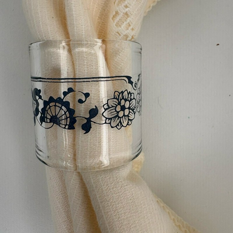 Vintage Pyrex Compatibles Old Town Blue Glass Napkin Rings Lot of 12 w Boxes