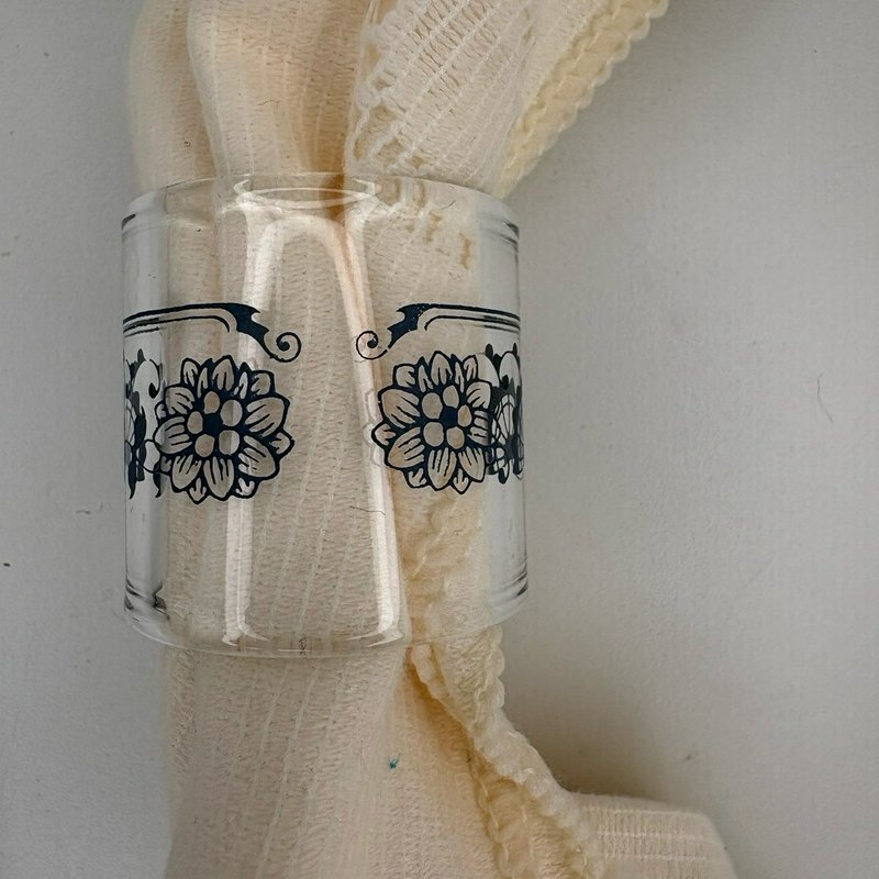 Vintage Pyrex Compatibles Old Town Blue Glass Napkin Rings Lot of 12 w Boxes