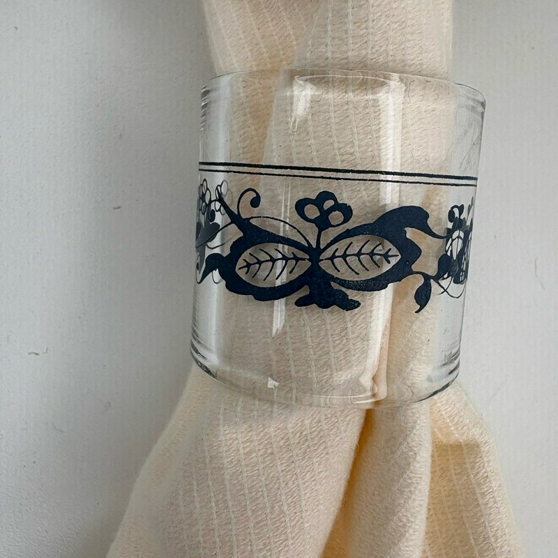 Vintage Pyrex Compatibles Old Town Blue Glass Napkin Rings Lot of 12 w Boxes