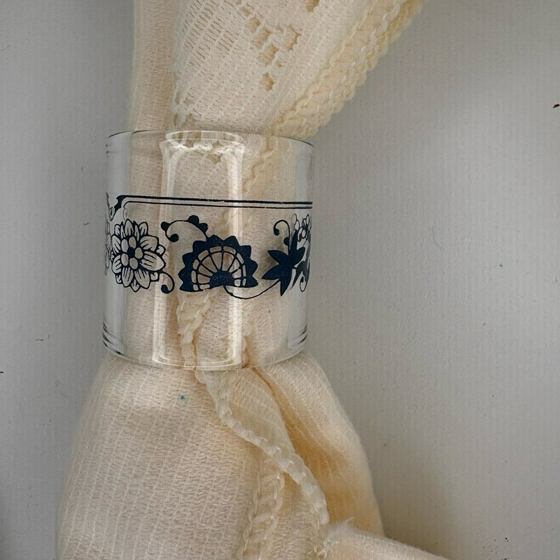 Vintage Pyrex Compatibles Old Town Blue Glass Napkin Rings Lot of 12 w Boxes