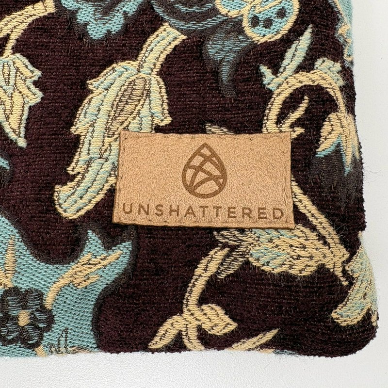 Unshattered Large Floral Tapestry Zipper Pouch Brown Blue Faux Leather Lined