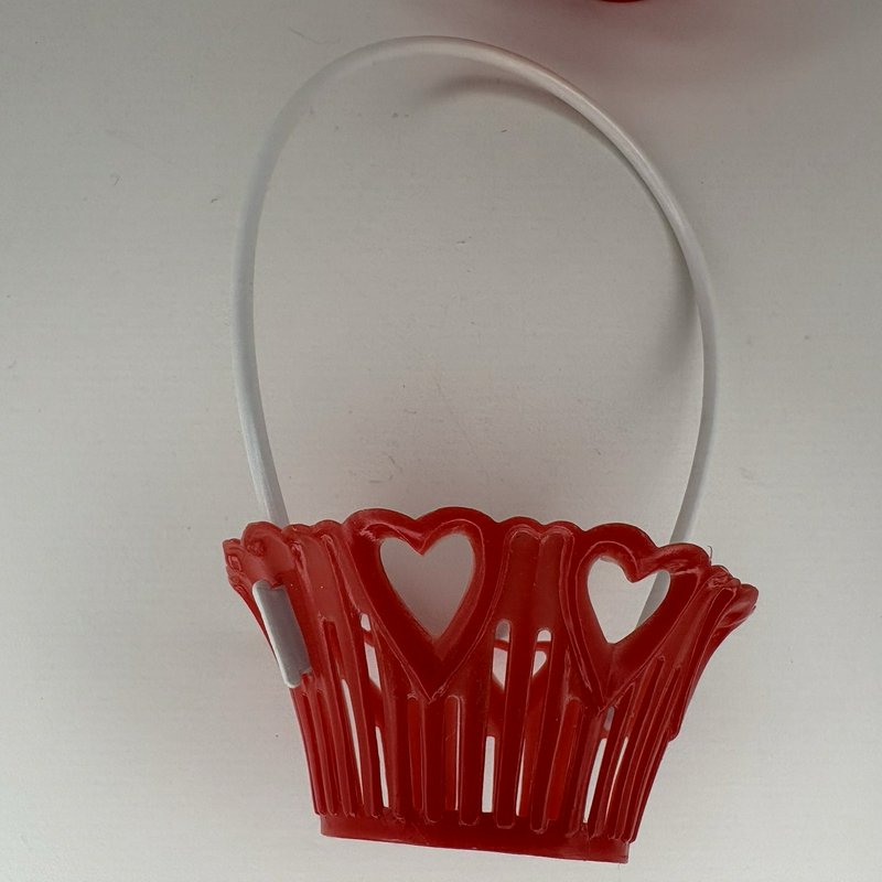 Vintage Valentine Plastic Candy Set Heart Container Nut Baskets Cupcake Picks