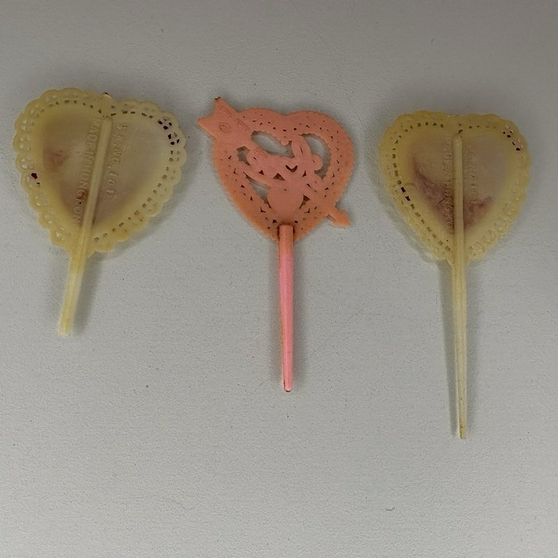 Vintage Valentine Plastic Candy Set Heart Container Nut Baskets Cupcake Picks