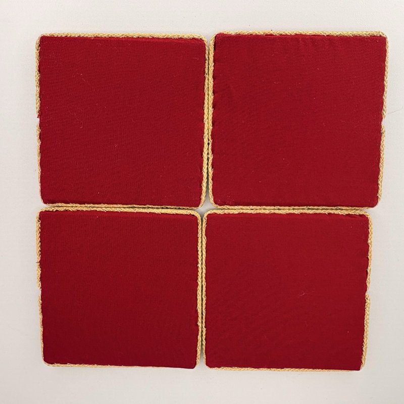 Vintage Needlepoint Poinsettia Coasters Set of 4 Gold Thread Trim w/ Box