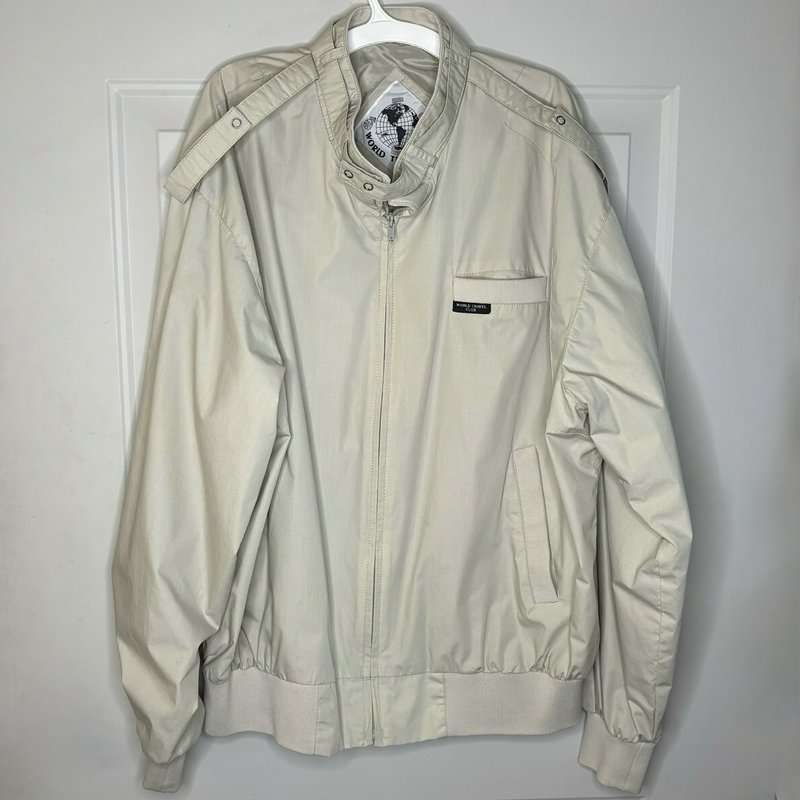 World Travel Club Men’s Beige Lightweight Bomber Style  Zip Jacket XL
