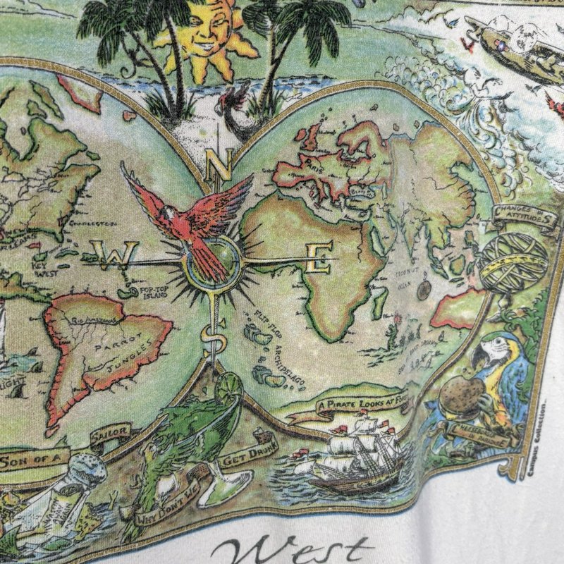 Jimmy Buffett Margaritaville Key West Parrot Map Graphic T Shirt XL