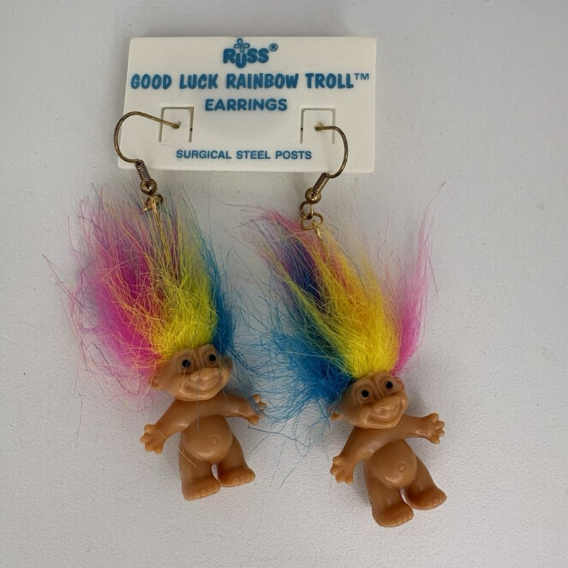 Vintage 1990s Applause Magic Trolls Lot of 3 + Russ Rainbow Troll Earrings