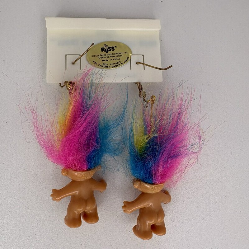 Vintage 1990s Applause Magic Trolls Lot of 3 + Russ Rainbow Troll Earrings