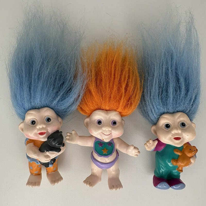 Vintage 1990s Applause Magic Trolls Lot of 3 + Russ Rainbow Troll Earrings