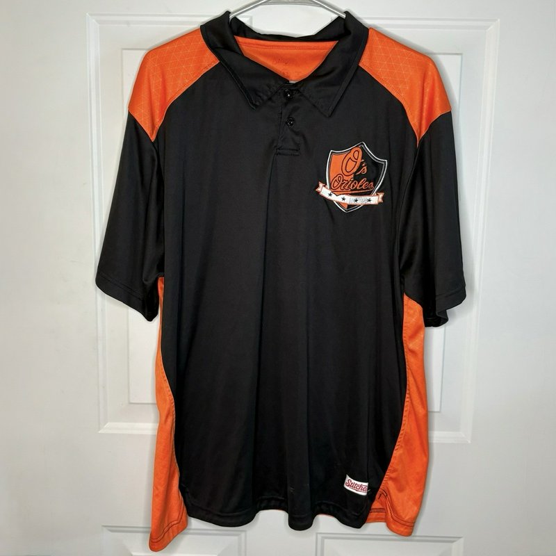 Baltimore Orioles Polo Shirt Stitches MLB Black Orange Short Sleeve Mens Large