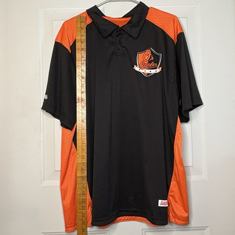 Baltimore Orioles Polo Shirt Stitches MLB Black Orange Short Sleeve Mens Large