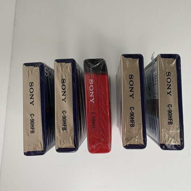 Lot of 5 Sealed Sony C-90 HiFi Audio Cassette Tapes HFB + HF (One Red)