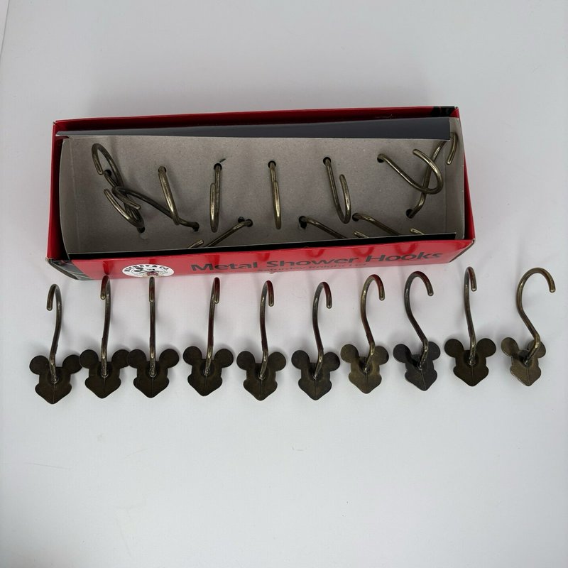 Vintage Disney Mickey Metal Shower Hooks 12pc Box + 10 Extra