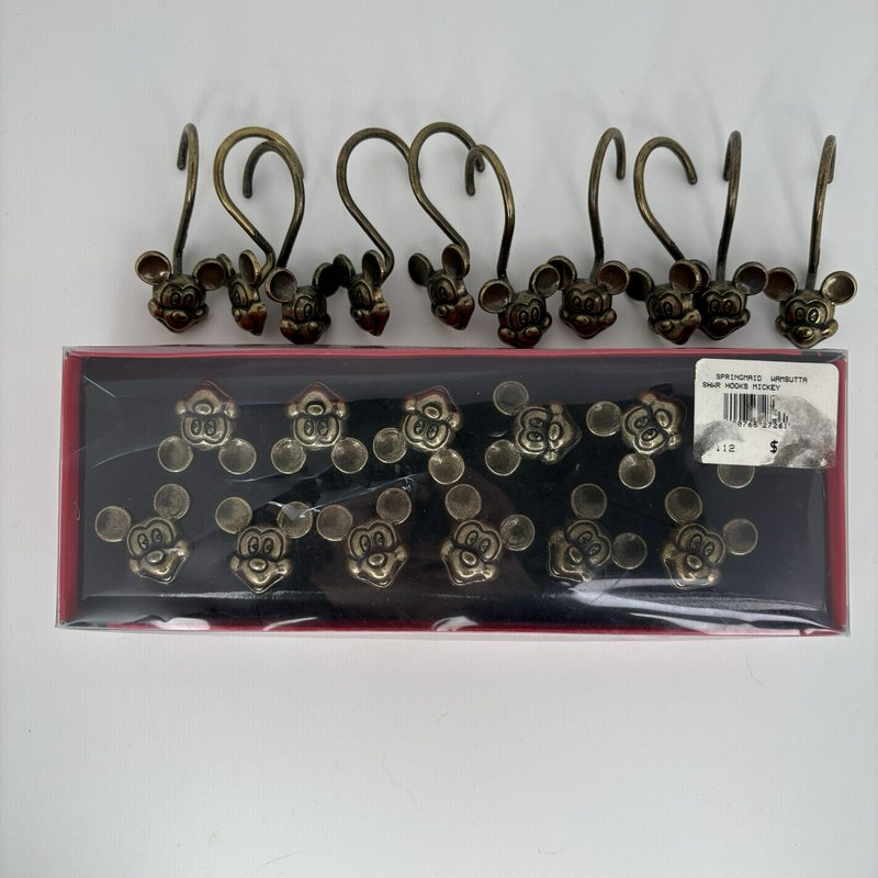 Vintage Disney Mickey Metal Shower Hooks 12pc Box + 10 Extra