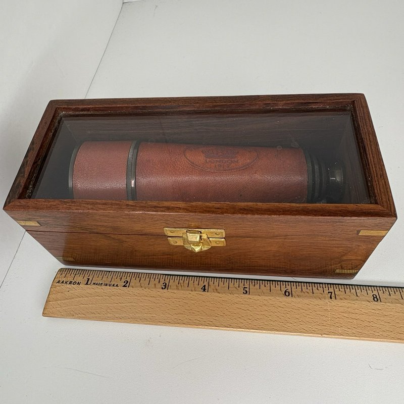 Kelvin & Hughes London 1917 Spyglass Telescope w/ Wood Glass Display Case