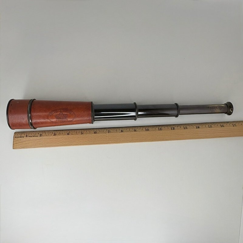 Kelvin & Hughes London 1917 Spyglass Telescope w/ Wood Glass Display Case