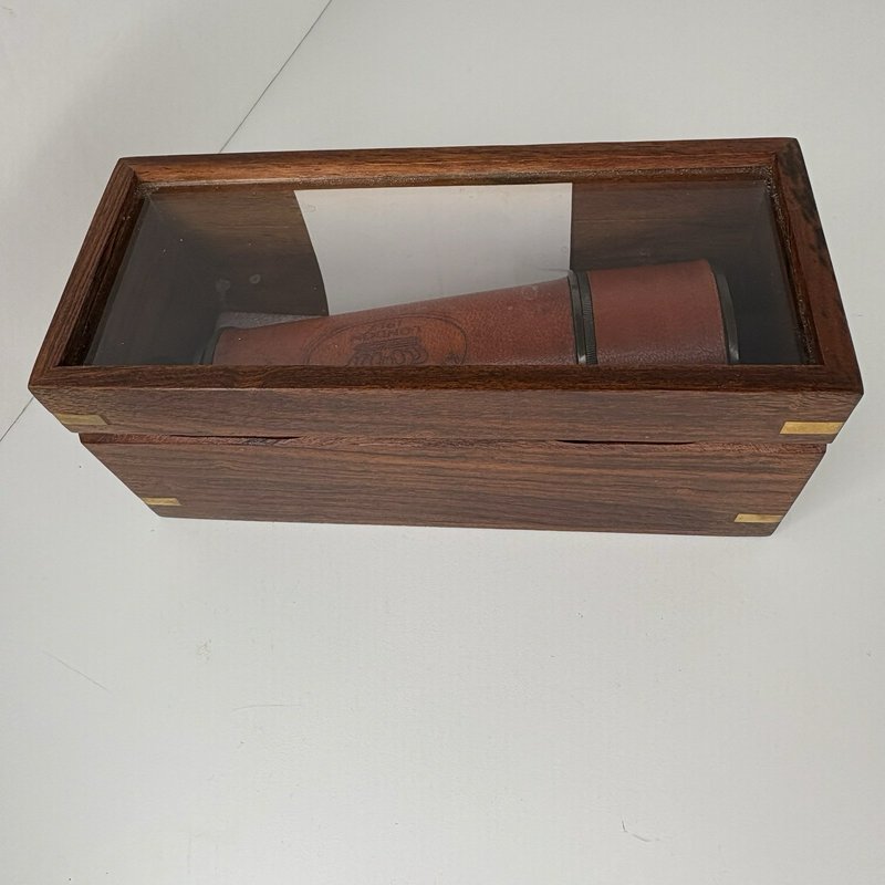 Kelvin & Hughes London 1917 Spyglass Telescope w/ Wood Glass Display Case