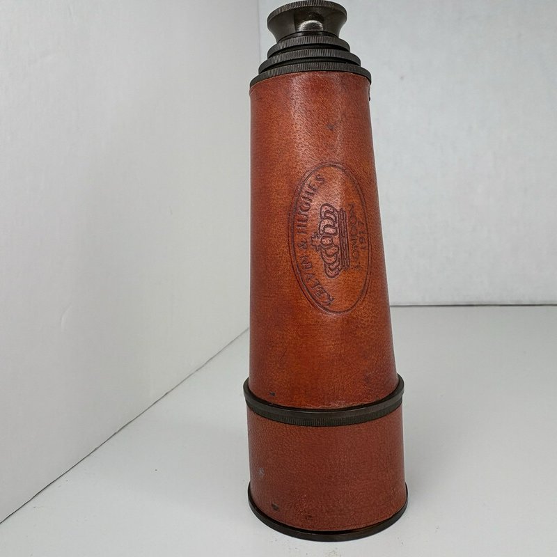 Kelvin & Hughes London 1917 Spyglass Telescope w/ Wood Glass Display Case