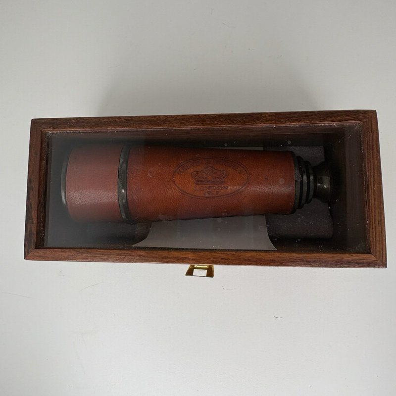 Kelvin & Hughes London 1917 Spyglass Telescope w/ Wood Glass Display Case