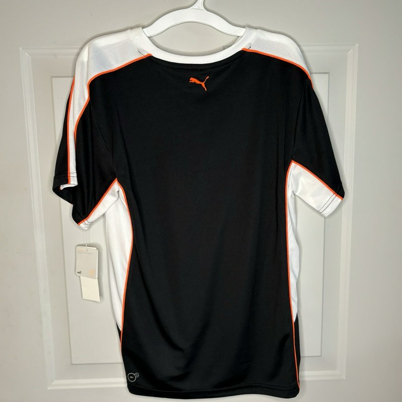 Puma Kids Soccer Jersey Youth Large Black Orange White Dry Cell V-Neck