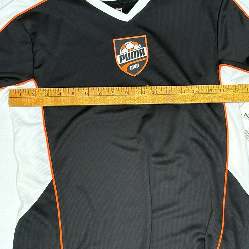 Puma Kids Soccer Jersey Youth Large Black Orange White Dry Cell V-Neck