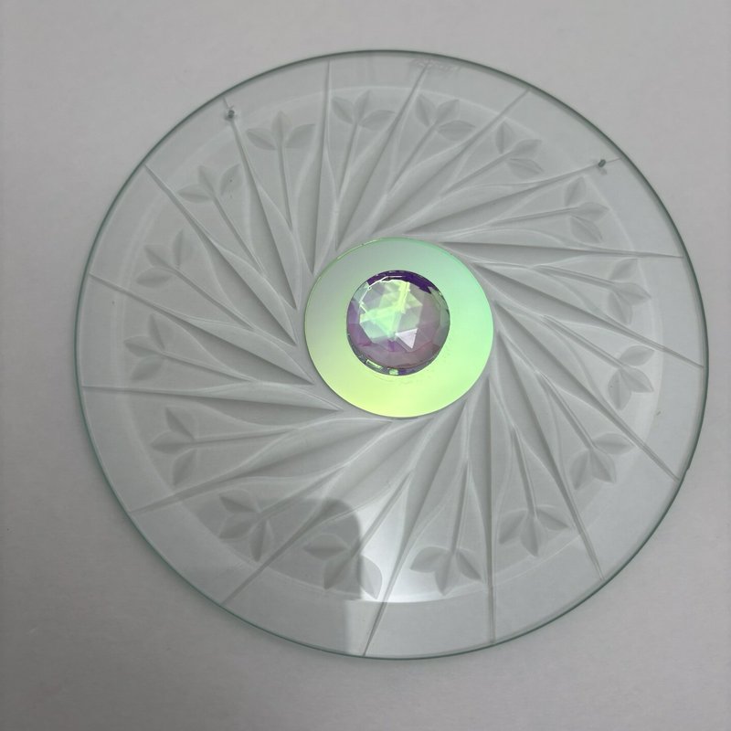 Signed Vintage Art Glass Suncatcher Hand Cut Crystal Prism Mirror Ring