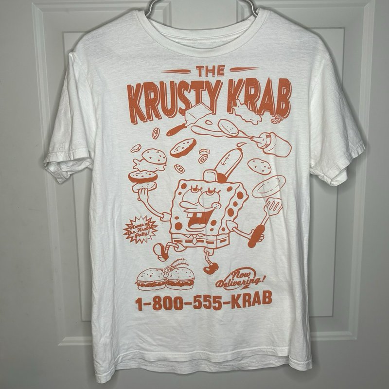 SpongeBob Krusty Krab White Graphic T Shirt Short Sleeve Adult Medium