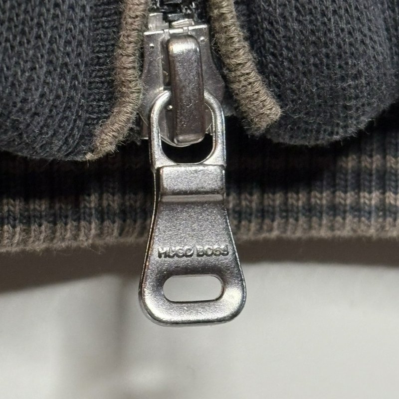 Hugo Boss Men’s Full Zip Knit Jacket Black Brown Trim Size M Made Thailand