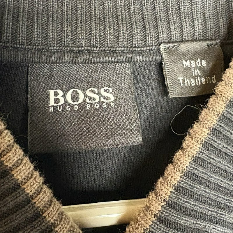 Hugo Boss Men’s Full Zip Knit Jacket Black Brown Trim Size M Made Thailand