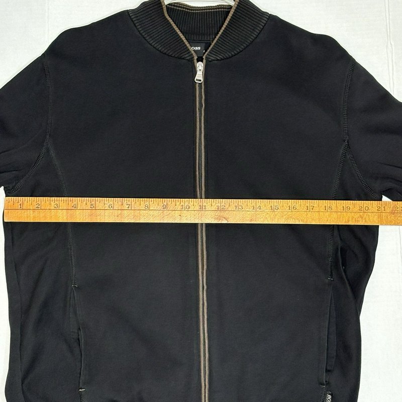 Hugo Boss Men’s Full Zip Knit Jacket Black Brown Trim Size M Made Thailand