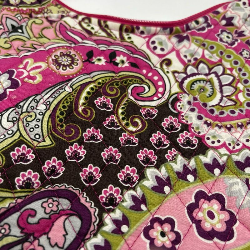 Vera Bradley Pink Paisley Quilted Shoulder Bag Knot Strap Zip Top