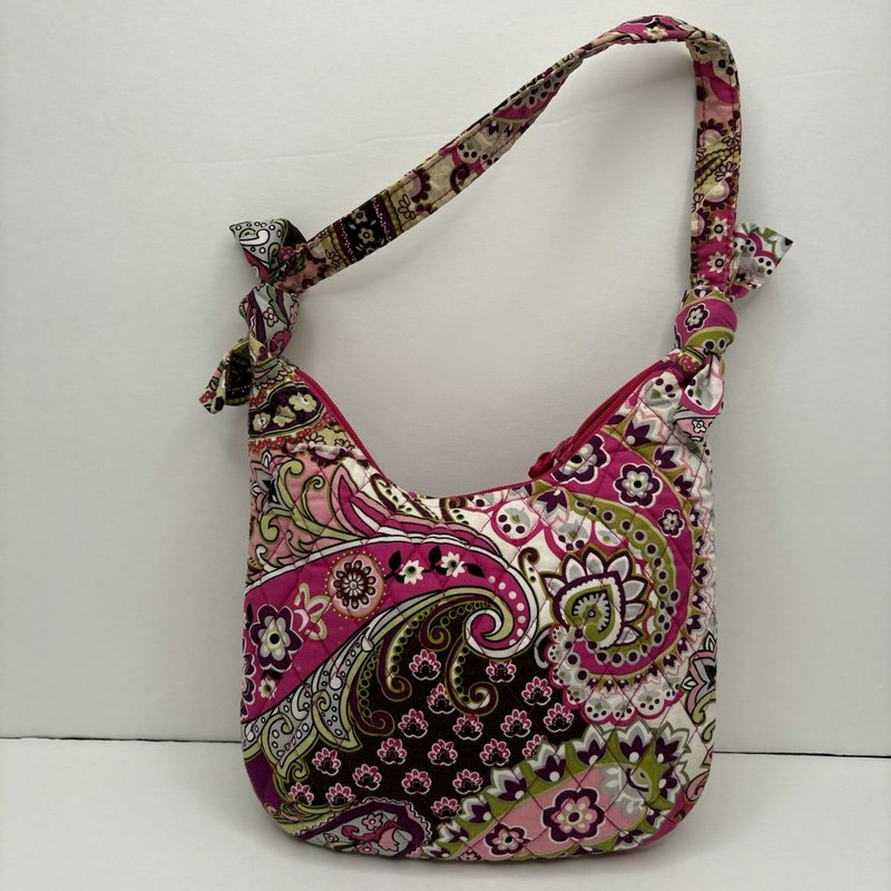 Vera Bradley Pink Paisley Quilted Shoulder Bag Knot Strap Zip Top