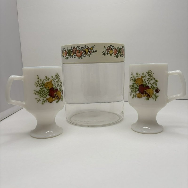Vintage Pyrex Spice of Life Canister w Lid & 2 CorningWare Mugs