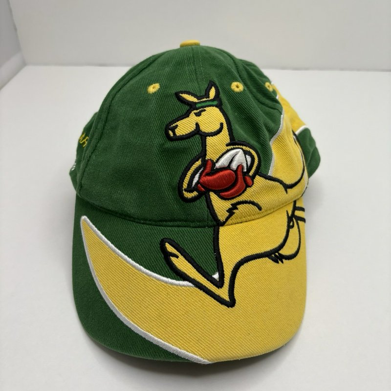 Vintage AOC Boxing Kangaroo Australia Hat Green Yellow Adjustable