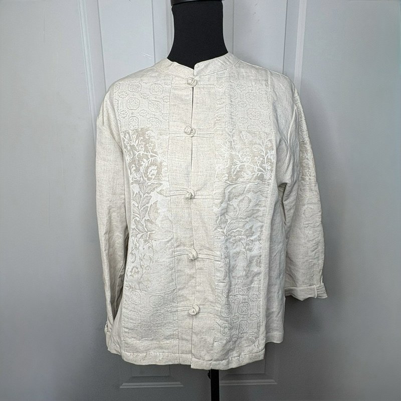 Coldwater Creek Linen Blend Mandarin Jacket – Women’s L Neutral Boho