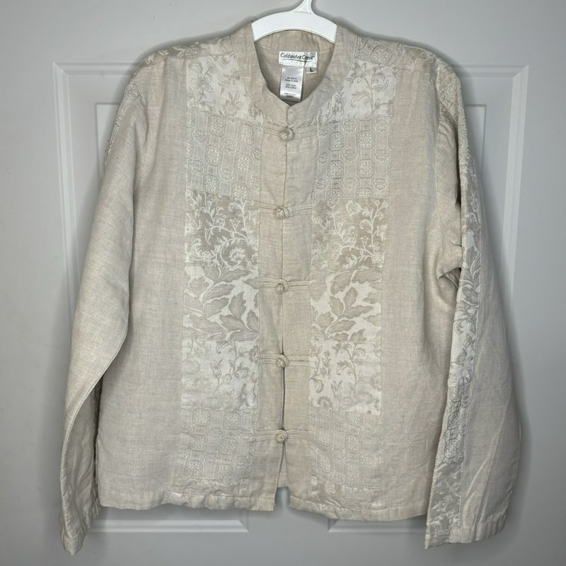 Coldwater Creek Linen Blend Mandarin Jacket – Women’s L Neutral Boho