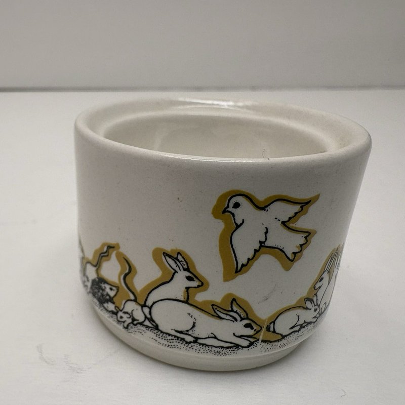 Vintage Irish Pottery Egg Cup Woodland Animals Rabbit Hedgehog
