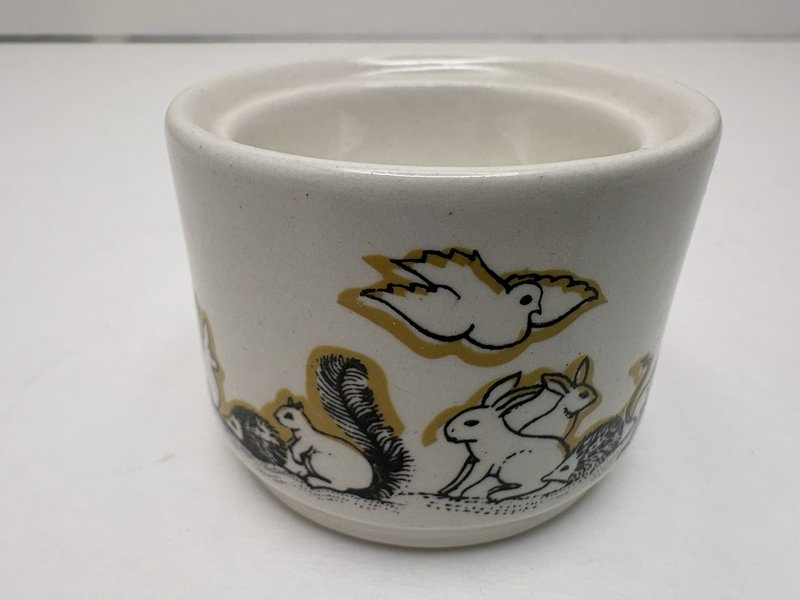 Vintage Irish Pottery Egg Cup Woodland Animals Rabbit Hedgehog