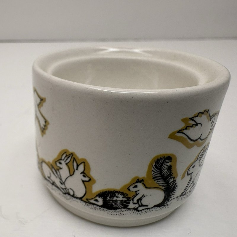 Vintage Irish Pottery Egg Cup Woodland Animals Rabbit Hedgehog