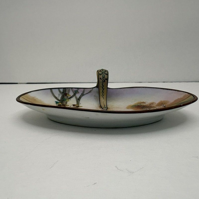 Antique Nippon Hand Painted Oval Candy Dish Swan Landscape 1900s