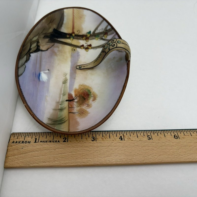 Antique Nippon Hand Painted Oval Candy Dish Swan Landscape 1900s